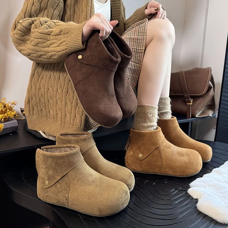 显脚小2025新款加绒保暖短靴百搭复古博肯阔腿裤必备鞋