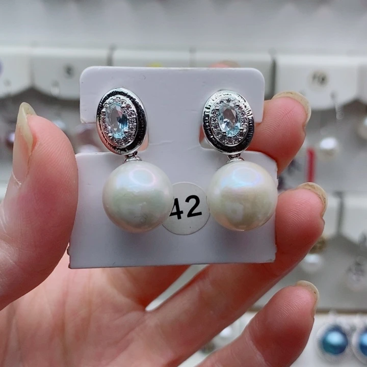 银S925镶嵌耳饰淡水珍珠A