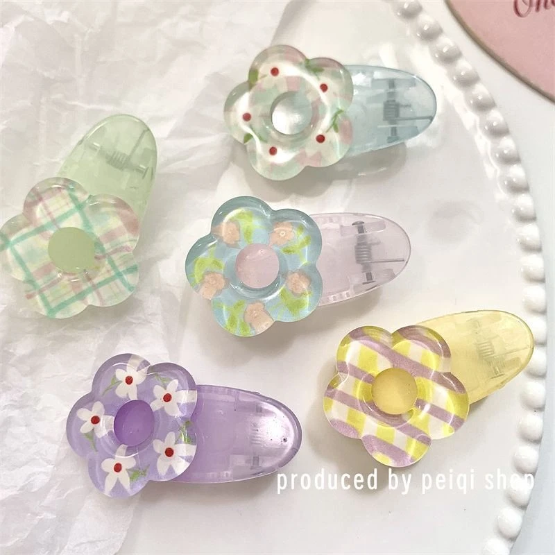 可爱果冻透色小花发夹刘海夹碎发侧边夹少女边夹子小碎花发卡领结