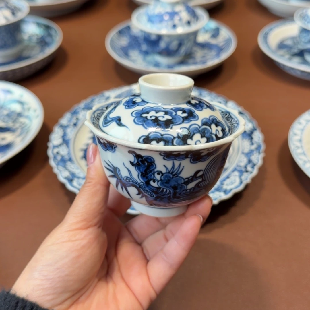 手工手绘茶具龙盖碗