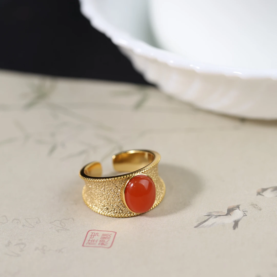 【红豆】原创国风新中式定制珠宝s925银镶嵌南红戒指