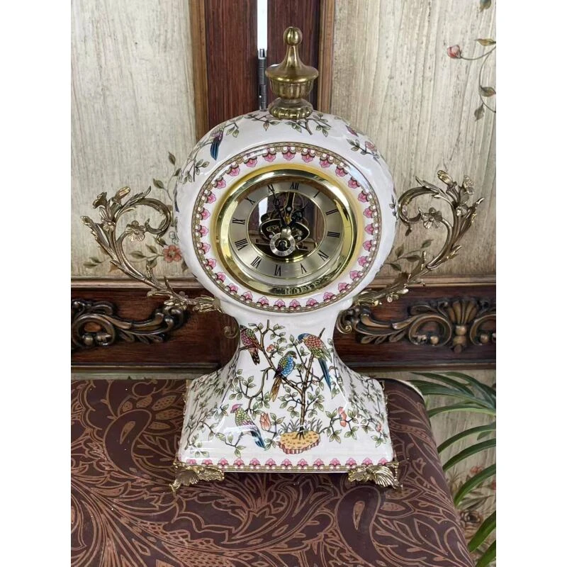 哥比亚缠枝莲陶瓷双耳座钟