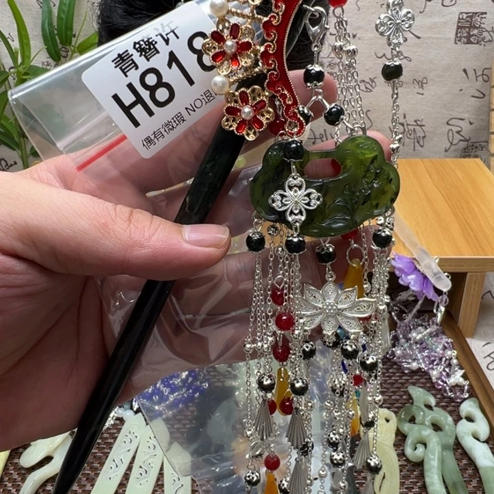 粮***粥合金蛇纹石玉发饰