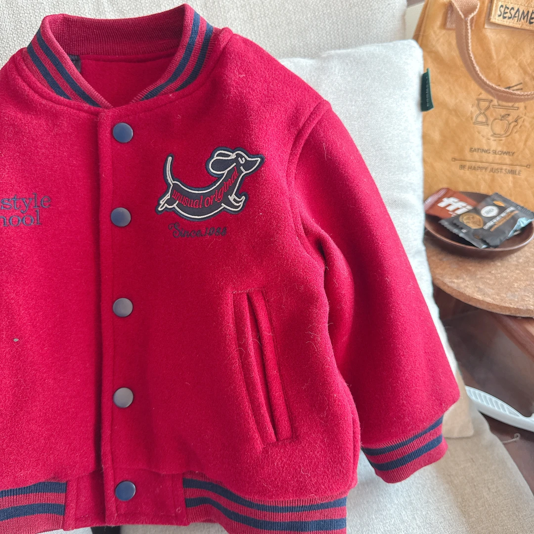 【年款 201535】贺年秋冬季中小童韩绣立领绗棉加厚棒球服毛呢外套