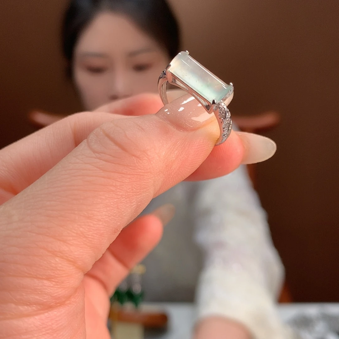 翡翠银S925镶嵌耳饰戒指