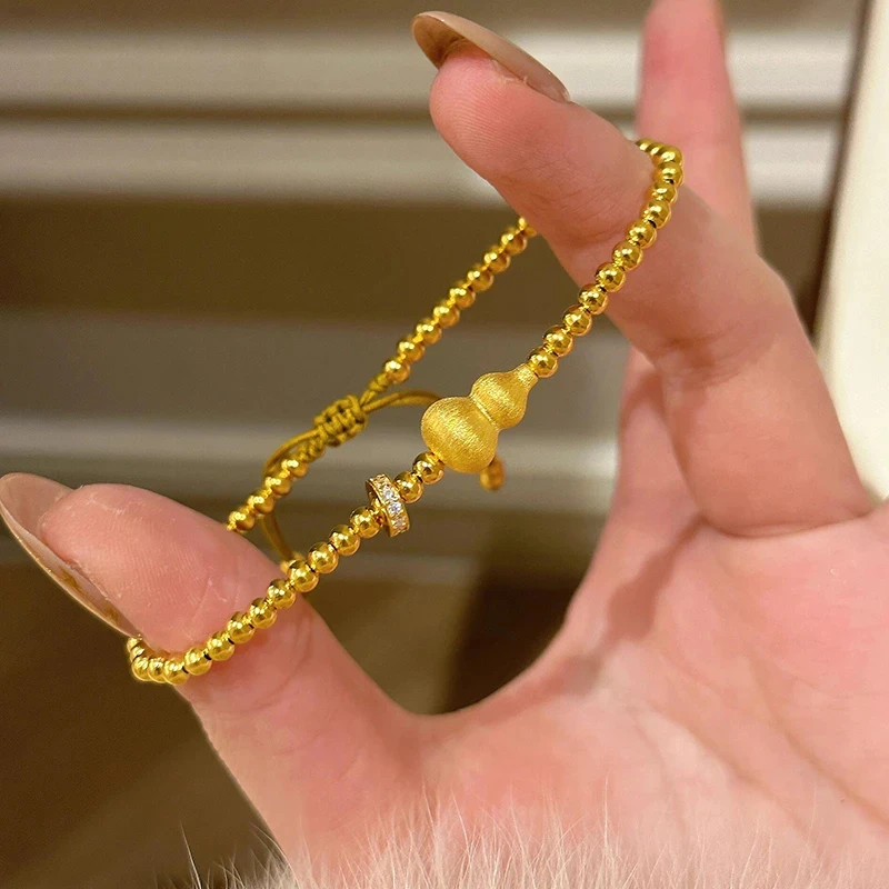 瑞诺黄金葫芦金珠手链女足金999时尚编织绳手串送女朋友新年礼物
