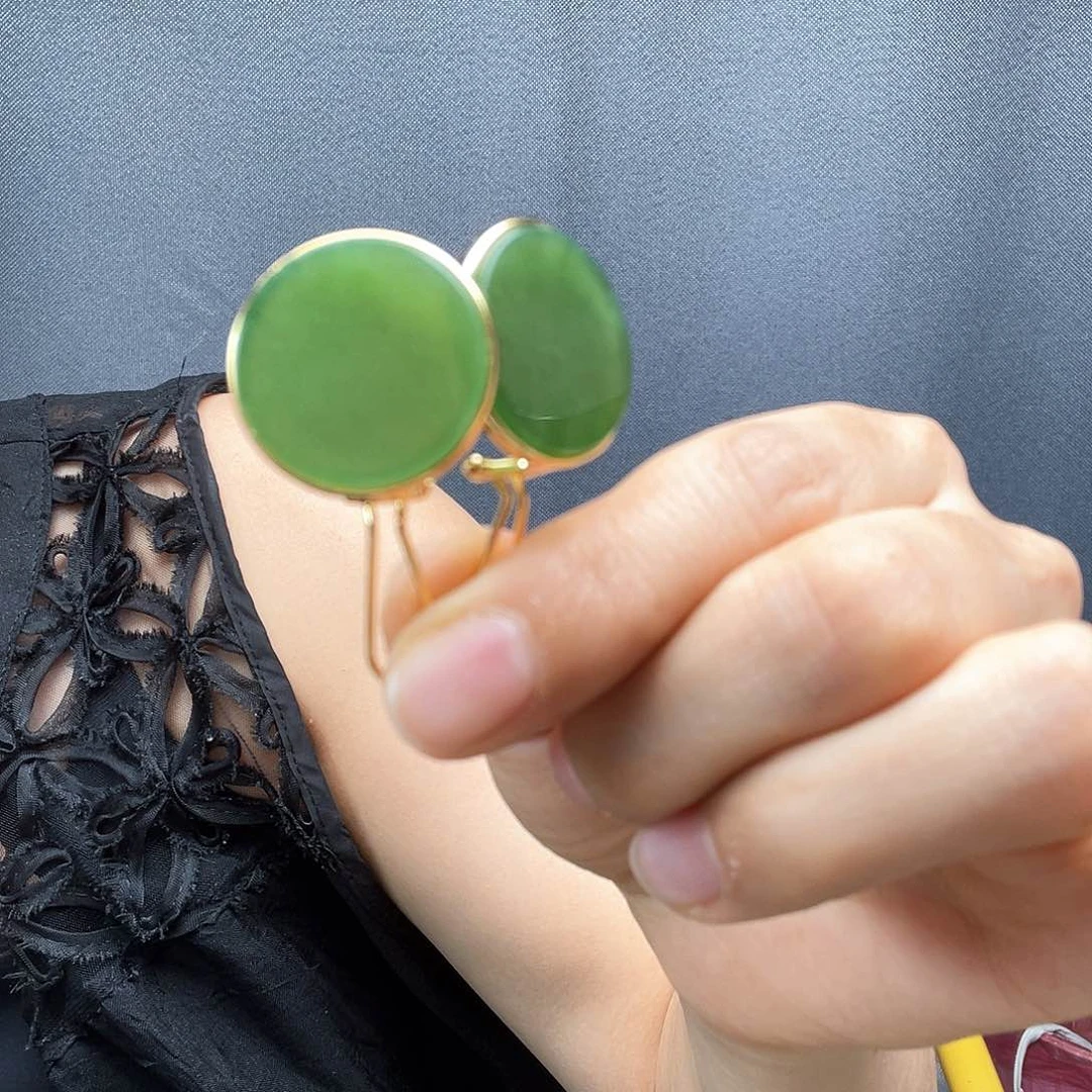 和田玉银S925镶嵌耳饰ღ***