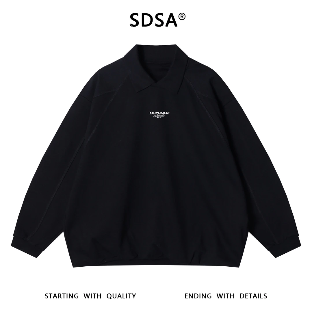 SDSA男士秋冬新款痞帅男装美式字母印花翻领卫衣宽松百搭简约上衣