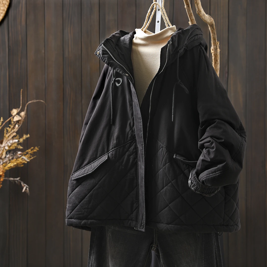 衣服冬装女2025新款棉袄黑色连帽胖mm宽松百搭超好看保暖二棉棉服