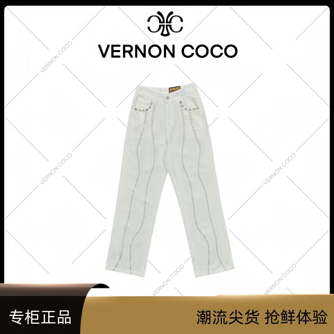 春夏Y30上新烫钻白色高腰显瘦直筒牛仔裤RN50