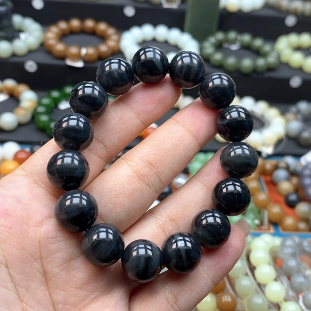 和田玉未镶嵌手串Q卡14青花