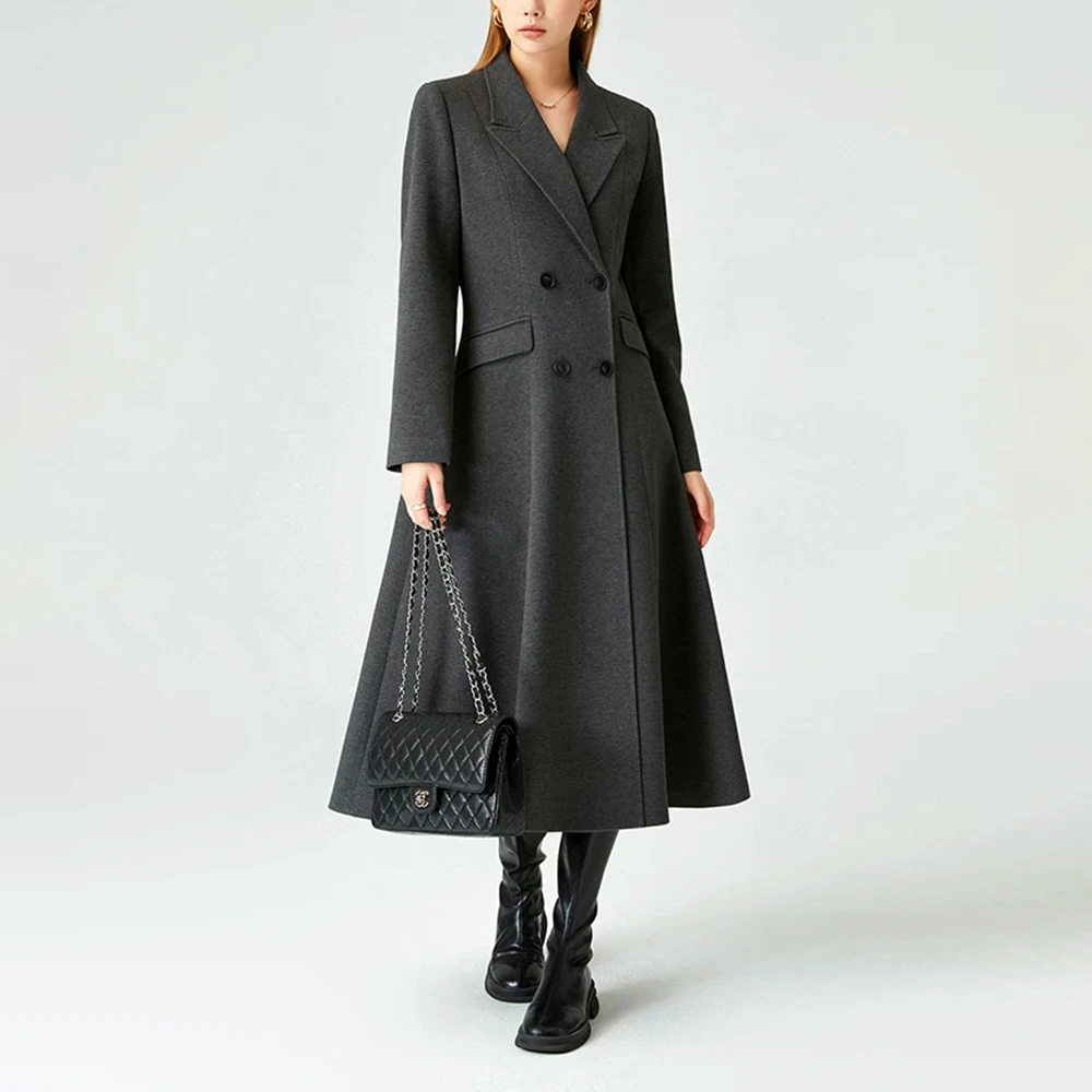 【飞哥】001-100 赫本风收腰显瘦双排扣英伦长款毛呢外套