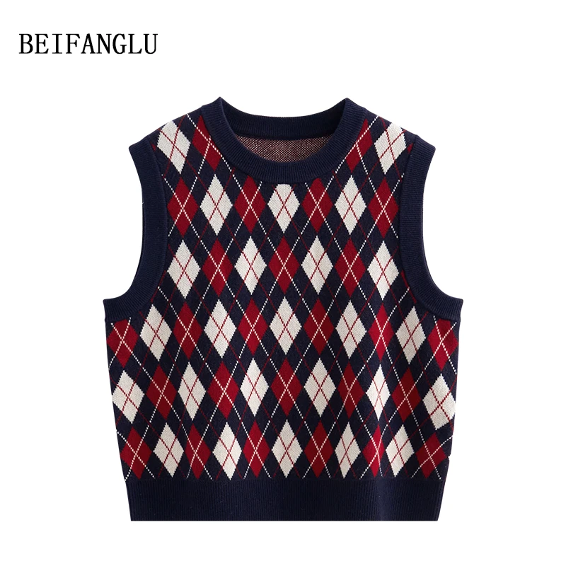 北方鹿【新年菱格叠穿马甲】绵羊毛2025早春气质圆领羊毛马甲女6287