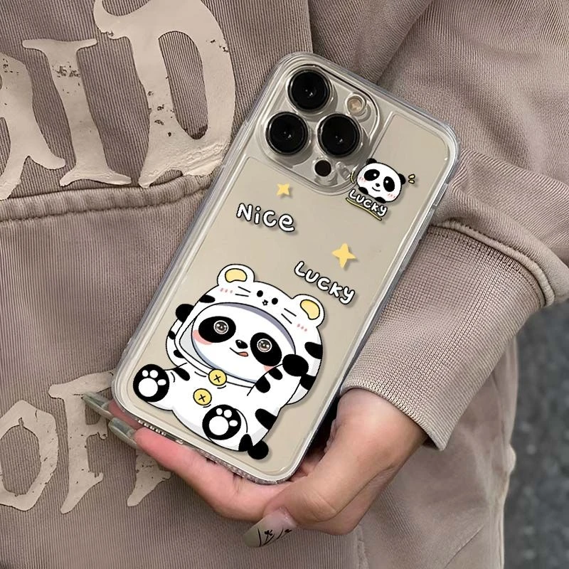 卡通熊猫适用苹果16Plus手机壳iPhone15PROMAX新款14/13/12透明全