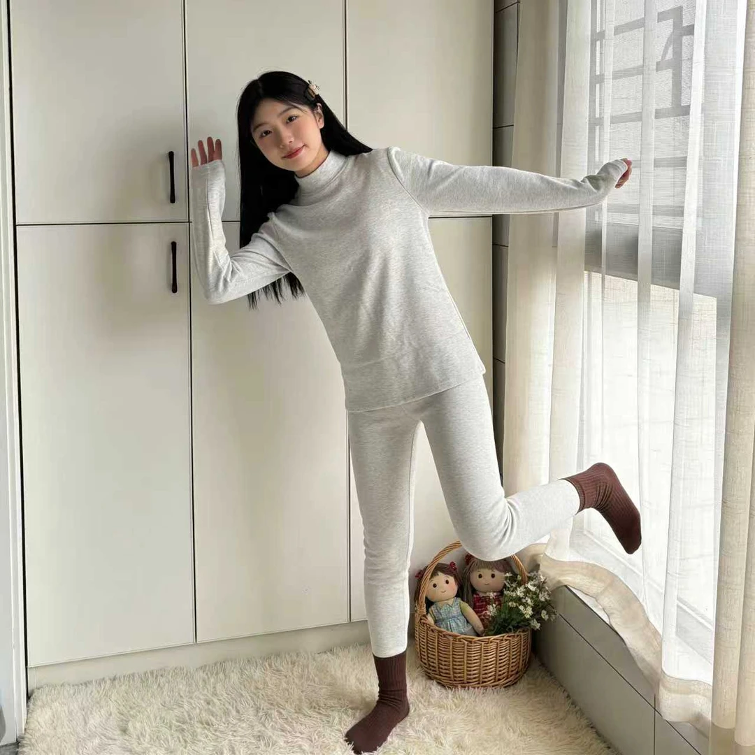 蚕丝绒男女保暖内衣套装男女秋衣秋裤双面磨毛修身打底家居服