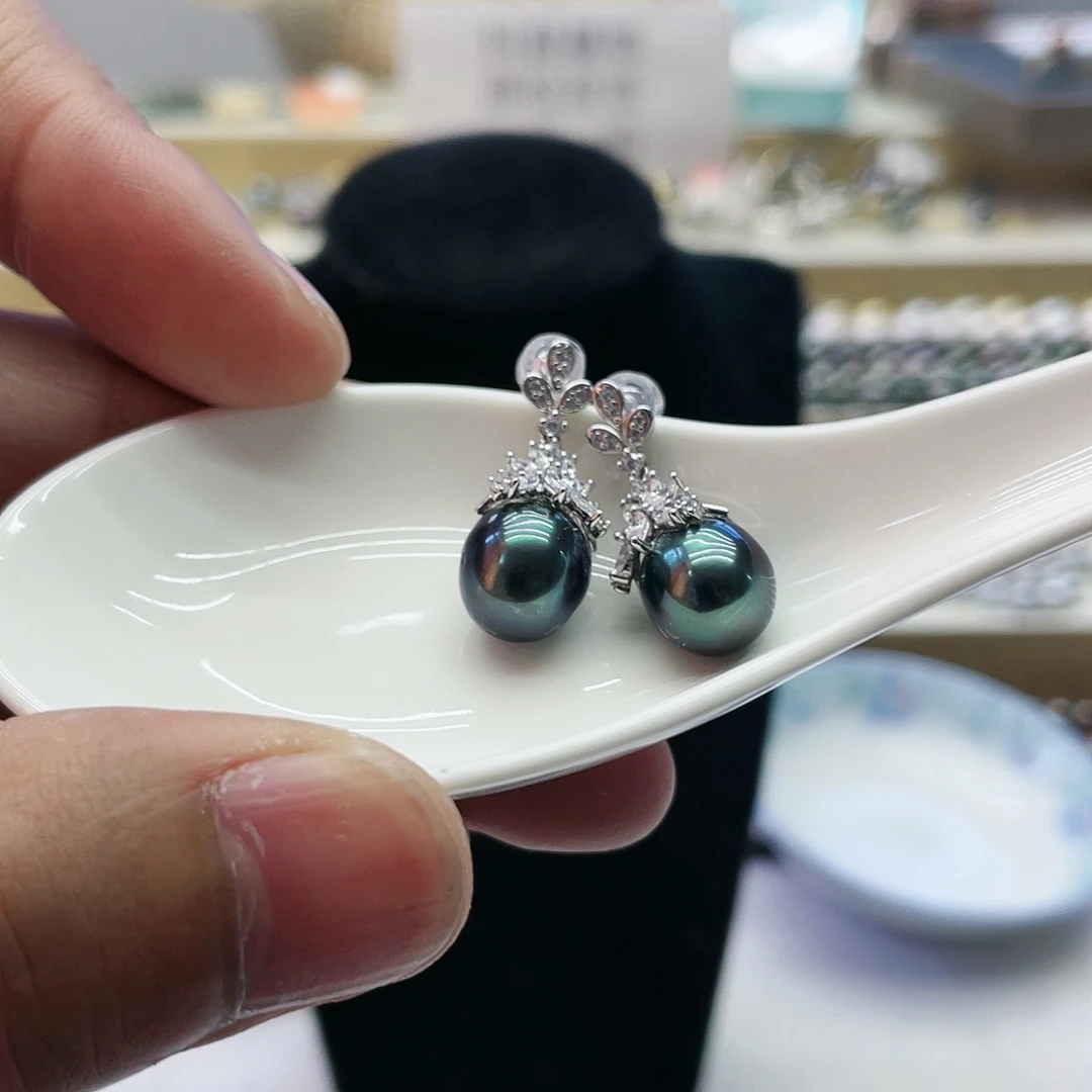 海水珍珠耳饰银S925镶嵌