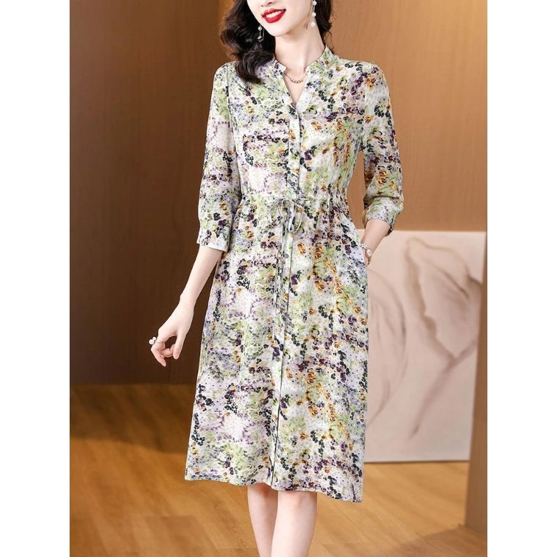 碎花气质连衣裙女夏季2025新款小个子时尚妈妈夏装高端高级感裙子