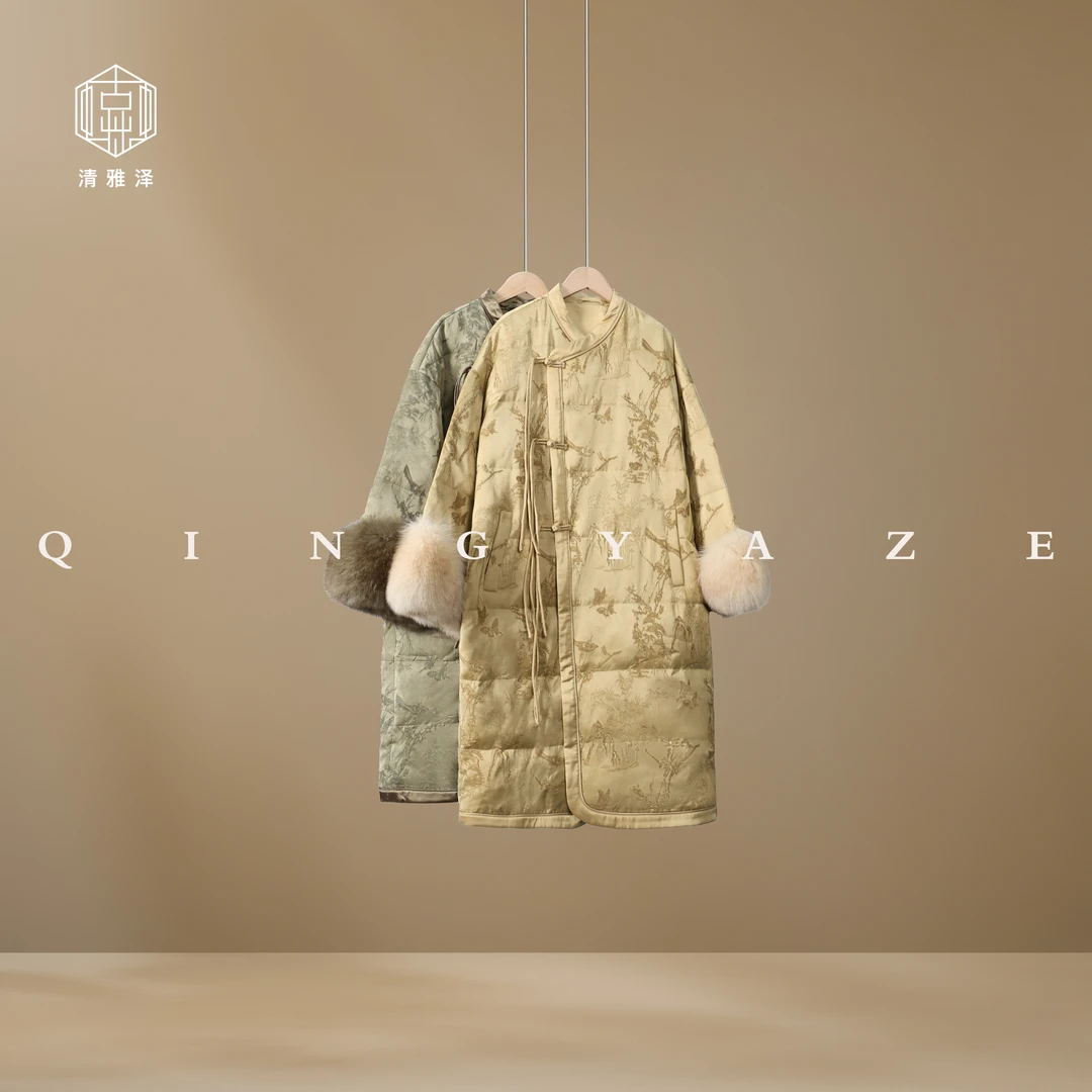 一蓑烟雨！狐狸毛拼接长款鹅绒新新中式外套！L8062