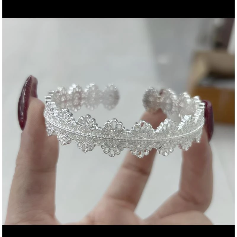 足银手镯 足银999.9掐丝工艺镂空手工蕾丝新中式百搭花丝纯银手镯