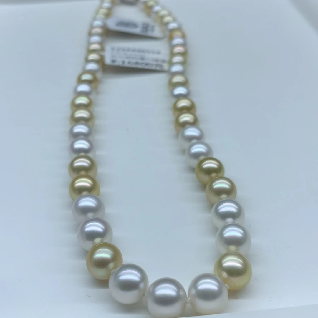 海水珍珠未镶嵌颈饰7.9-9.2mm南洋金珠澳白混彩项链