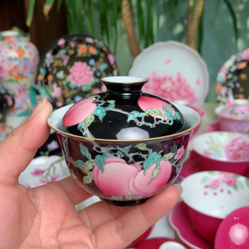 【闪购商品】黑帝桃子盖碗微微瑕介意勿拍