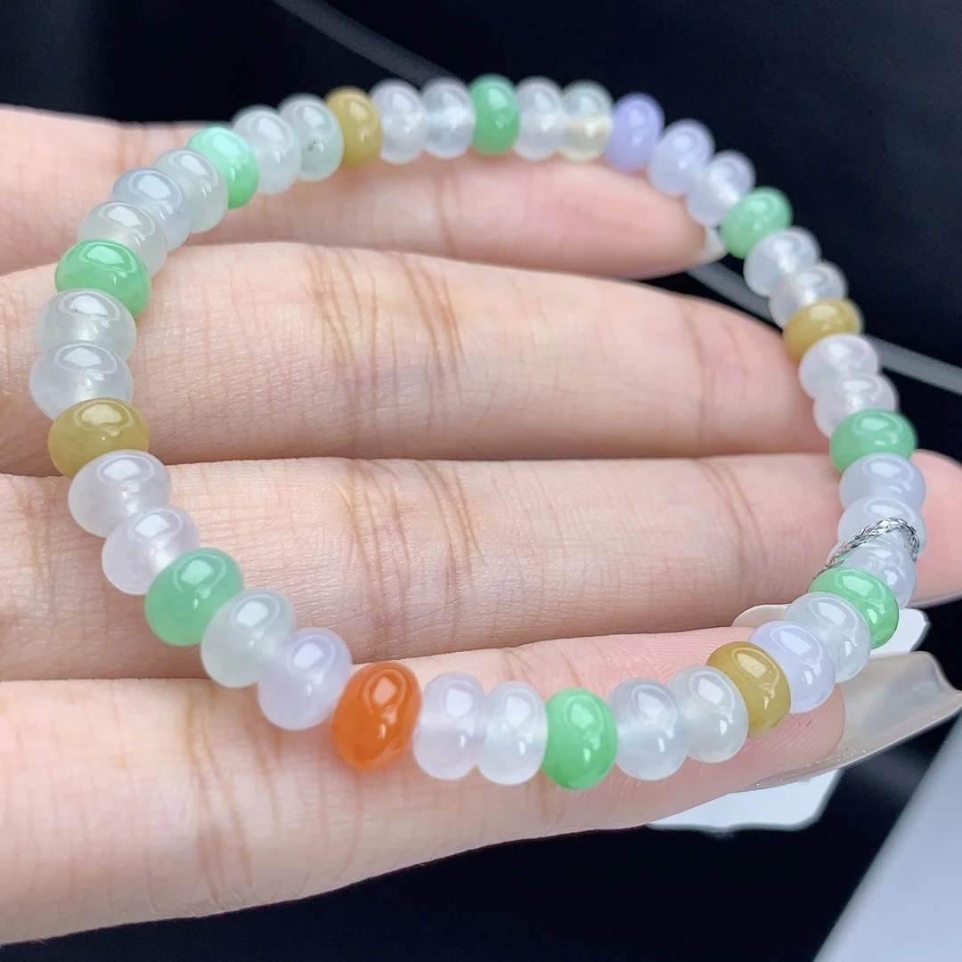 缅甸A货翡翠冰多宝算盘珠鼓珠手链手串单圈T卡6mm