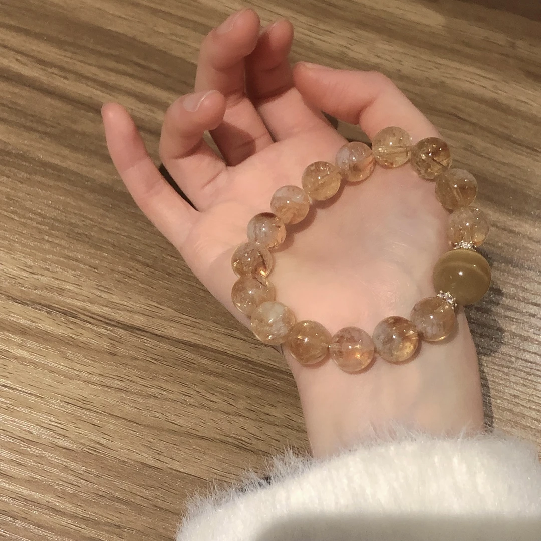 SG1667-［金秋色］黄水晶木变石虎眼合金新中式手串均有瑕色差