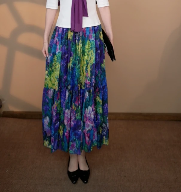 小井定制私服【极光】新款印花大摆压褶裙J25W068