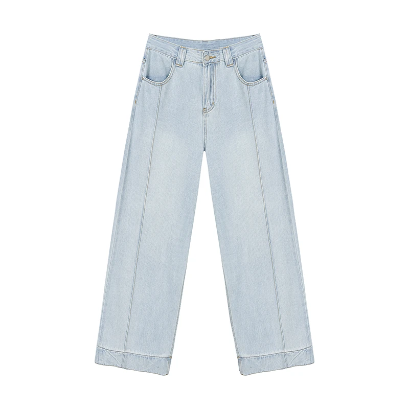 【达人专属】韩版翻边阔腿牛仔裤W6794