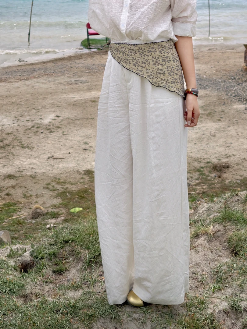 Sunshine【素素阔腿裤】韩系高质小众百搭遮肉显瘦高腰白色阔腿裤