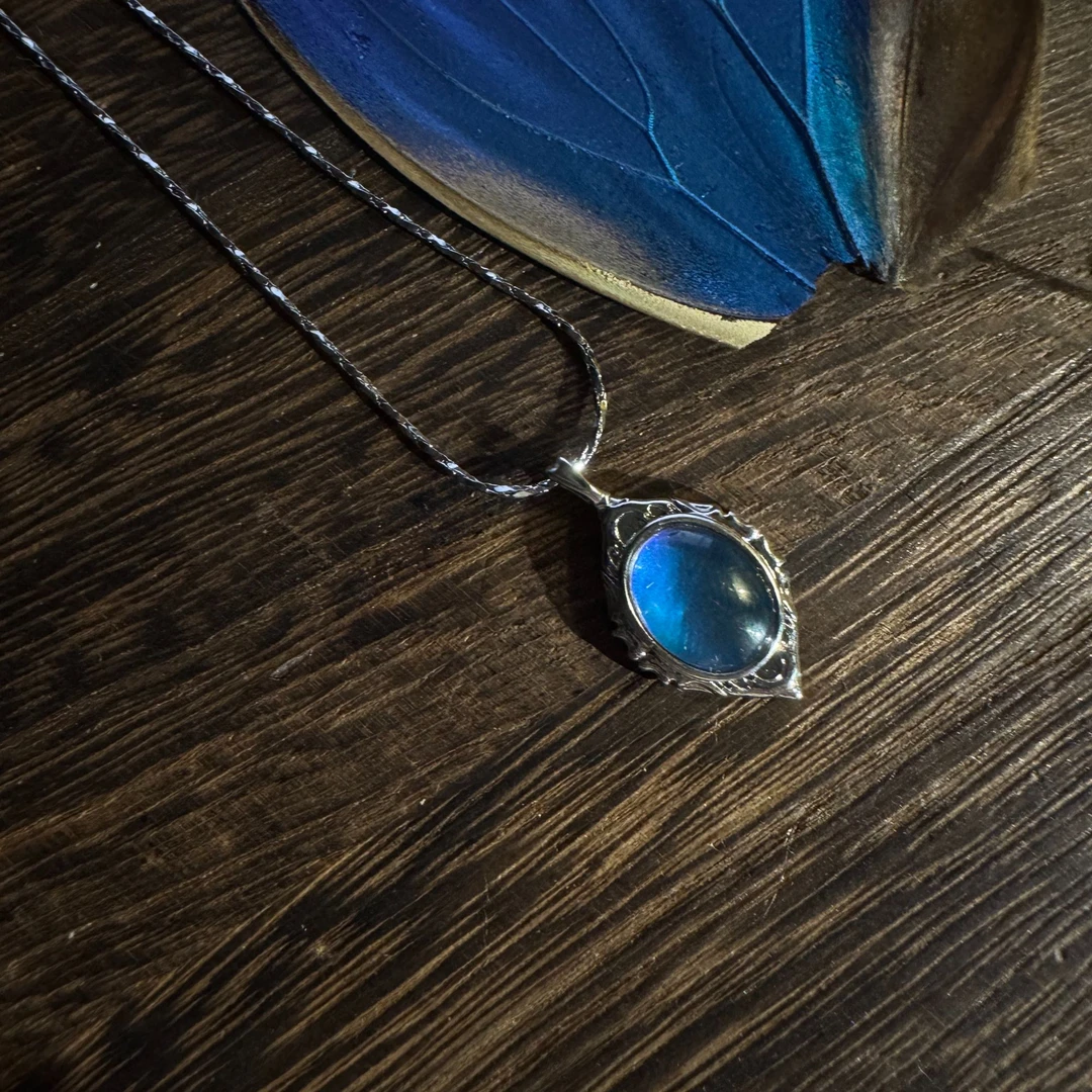 大蓝闪蝶北极之眼 925银 复古吊坠