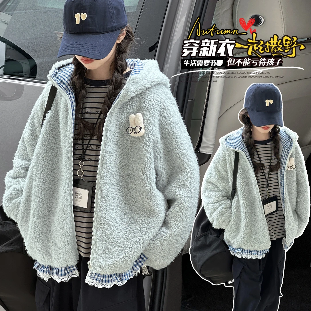 女童毛毛衣外套秋冬2025新款儿童深秋初冬洋气女大童夹棉加厚上衣