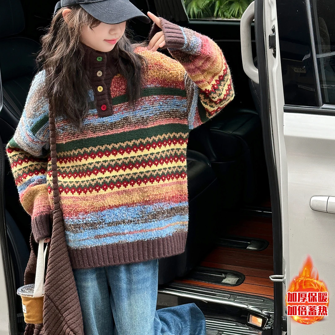 女童毛衣秋冬装2025新款洋气儿童女孩针织衫中大童加厚上衣12岁潮