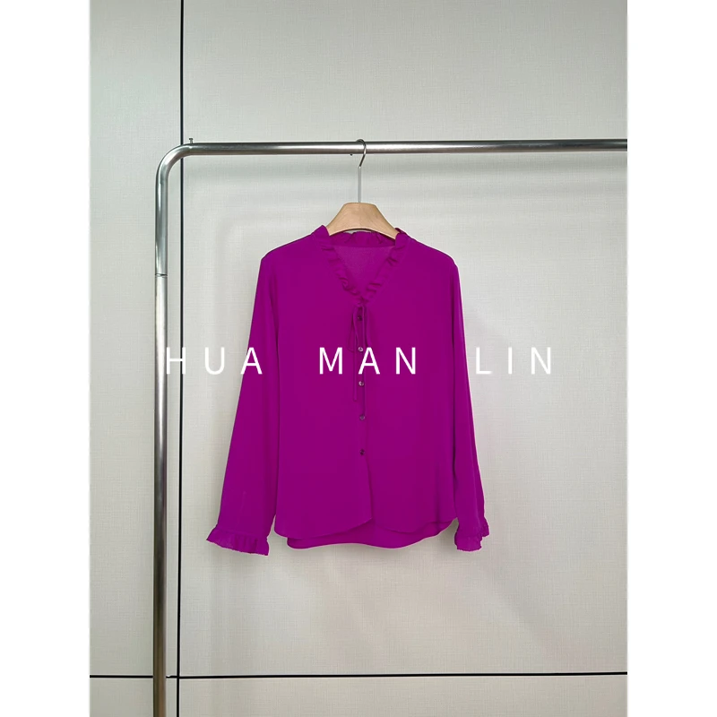 【花滿林】V领木耳系带鬼绉真丝桑蚕丝上衣255907