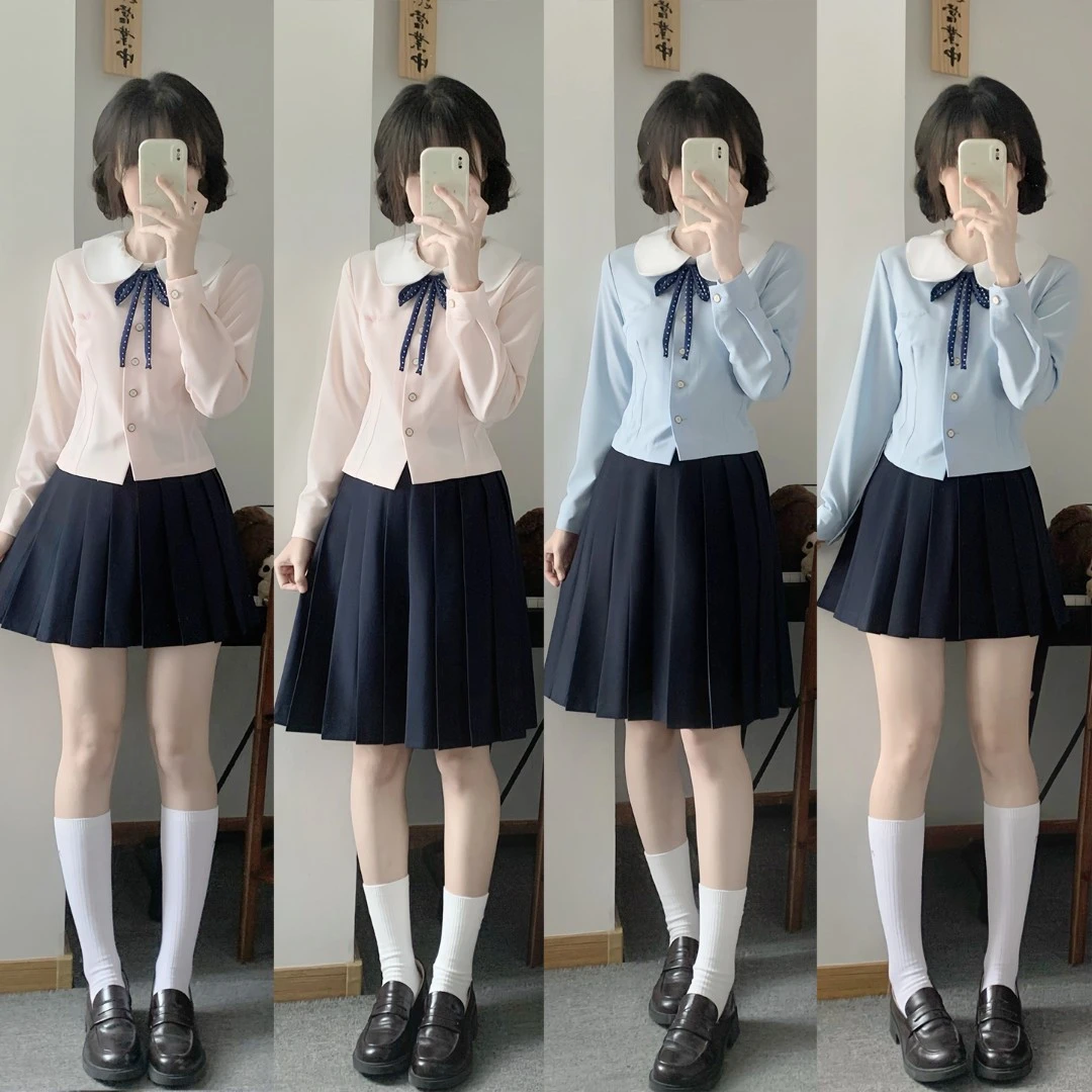 JK原创衬衫【椿日高】蔓娜影学院风jk制服套装日系长袖校供收腰上衣