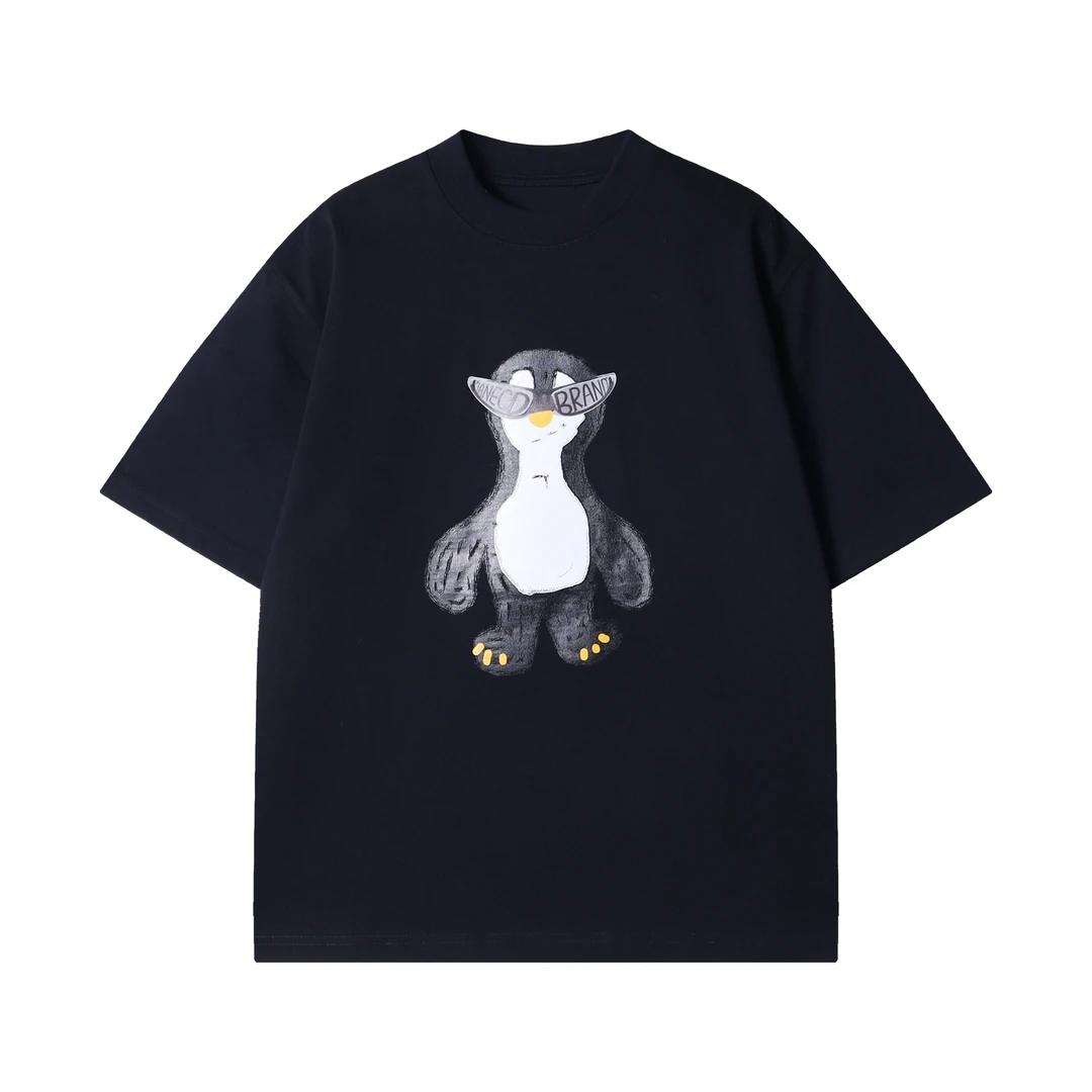 早春新款时尚个性韩版纯色卡通印花圆领短袖T恤简约休闲百搭上衣