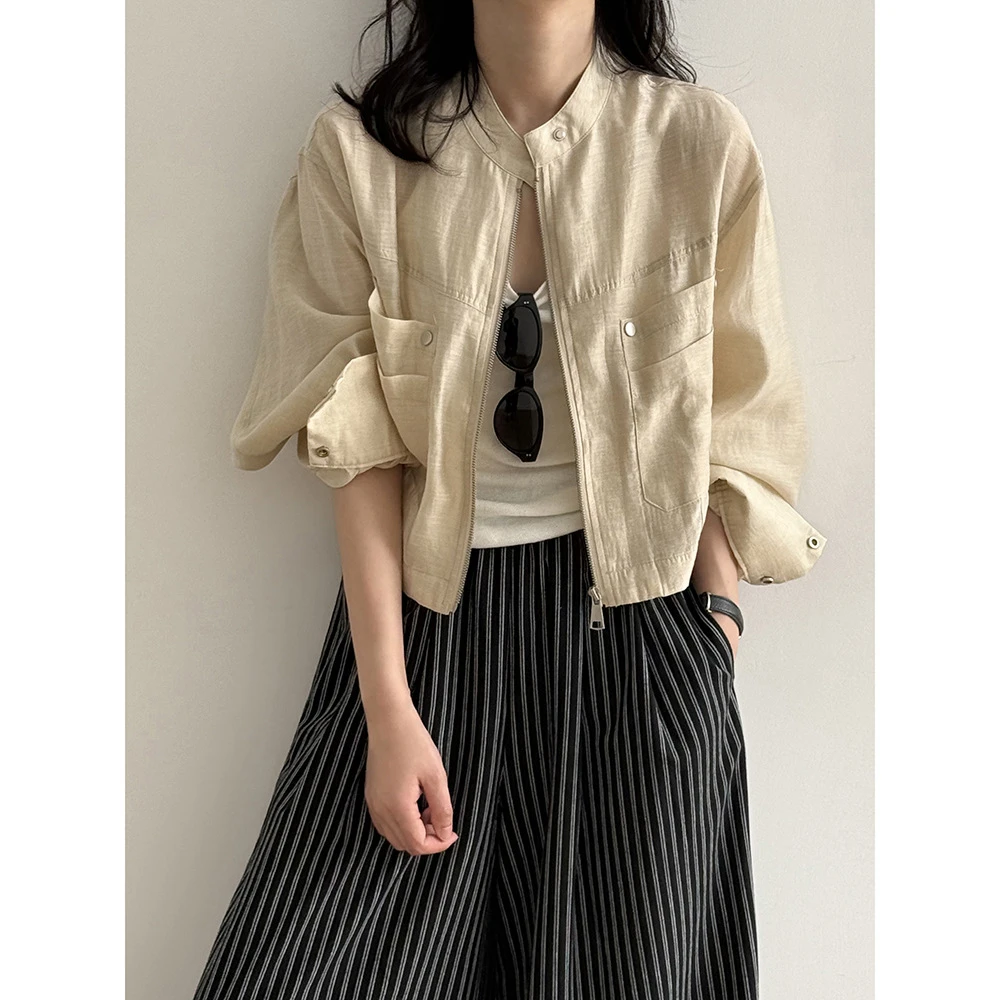 设计感立领工装外套女 夏季新款休闲宽松短款夹克上衣