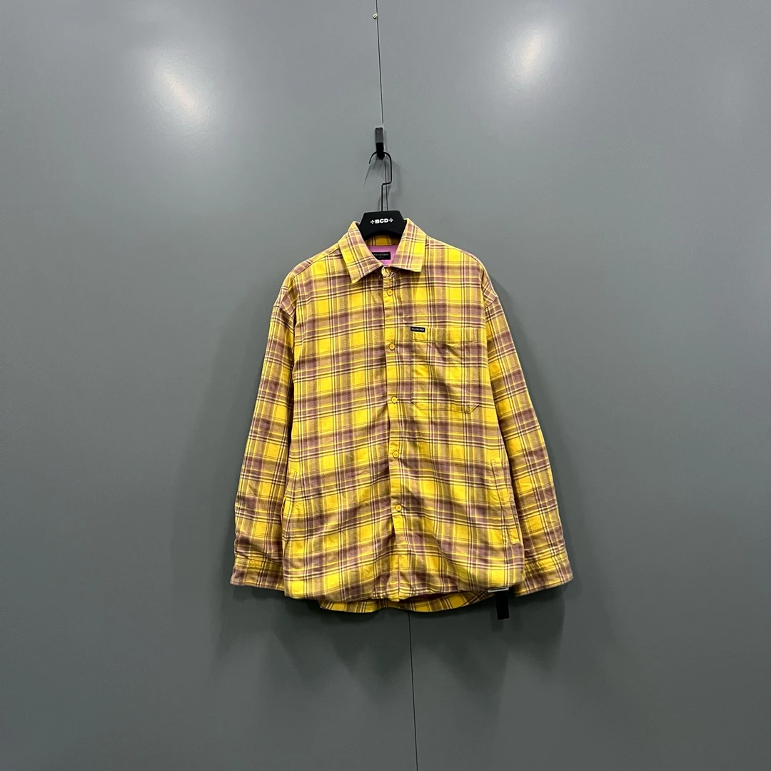 99新 Balenciaga/巴黎世家 n4 格纹翻领长袖衬衫 2码 013807