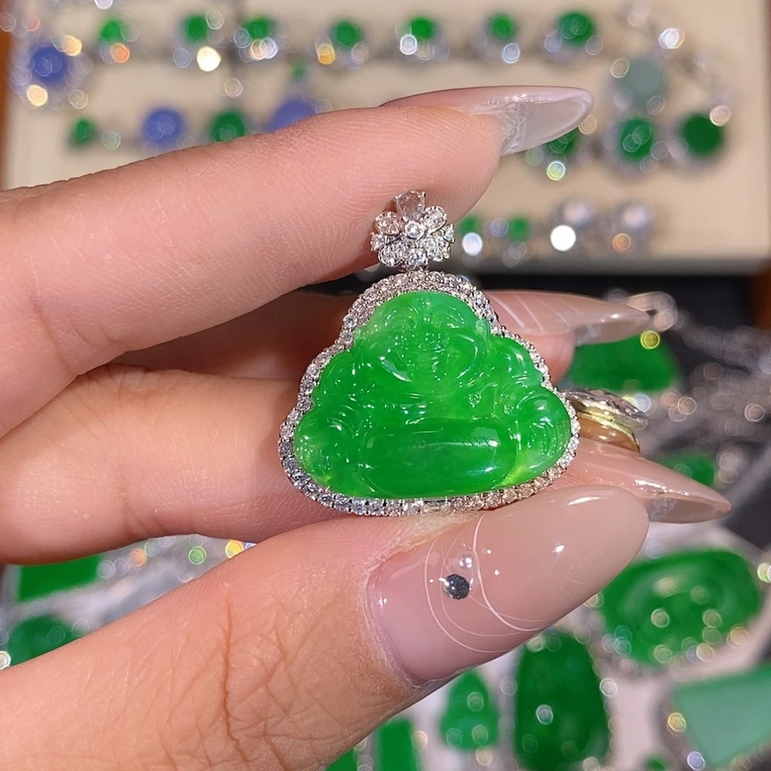 翡翠18K金镶嵌吊坠(不含链)佛公吊坠