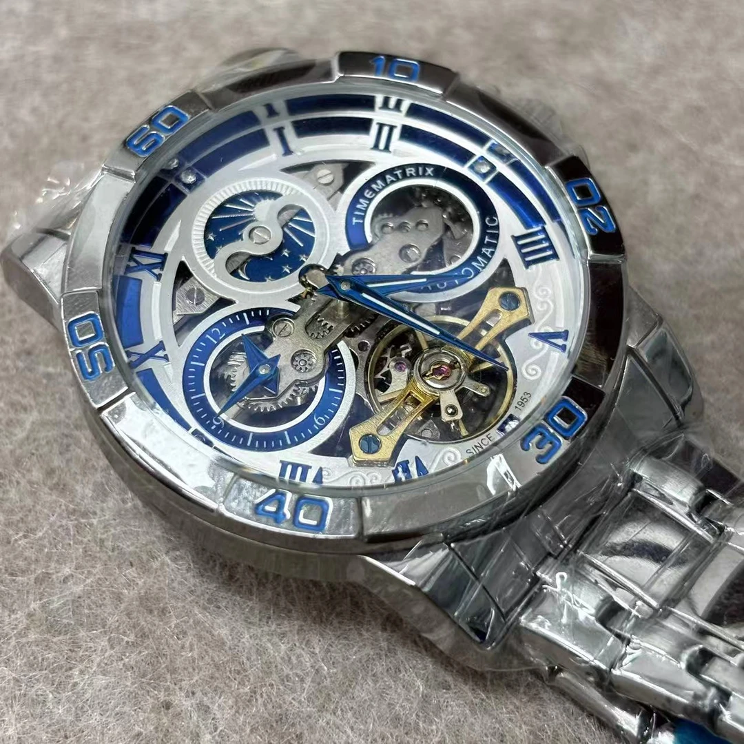 品牌TIMEMATRIX男士机械手表镂空设计夜光时尚大表盘男士手表