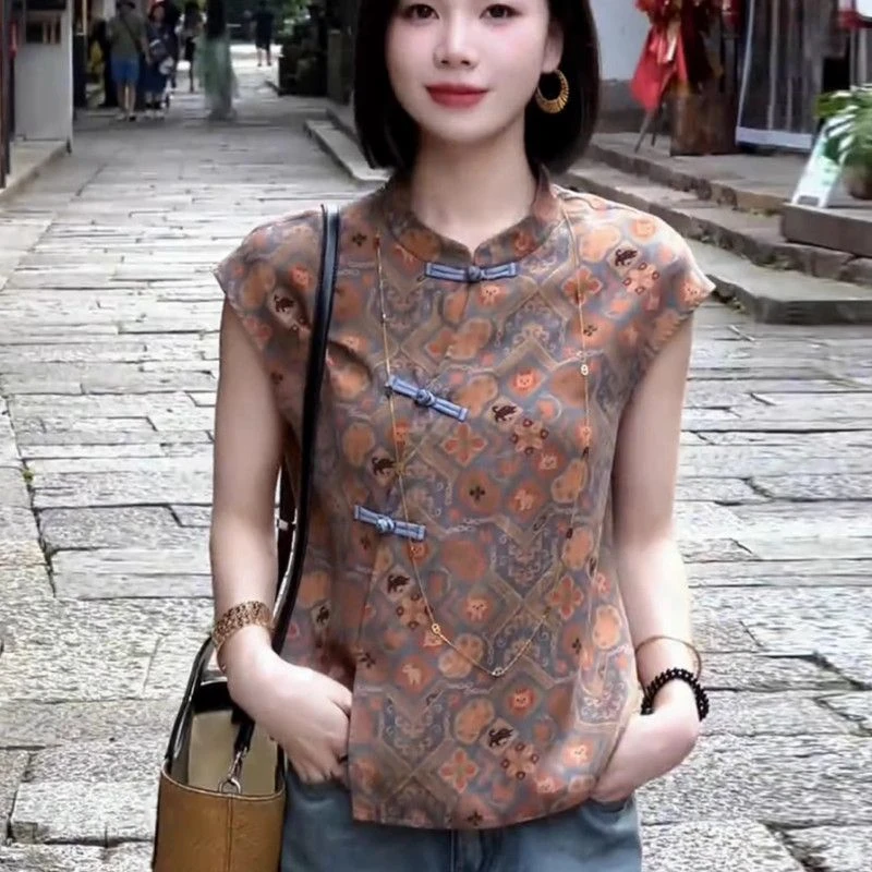 新中式国风衬衫女2025夏季新款时尚洋气复古盘扣上衣斜襟显瘦小衫