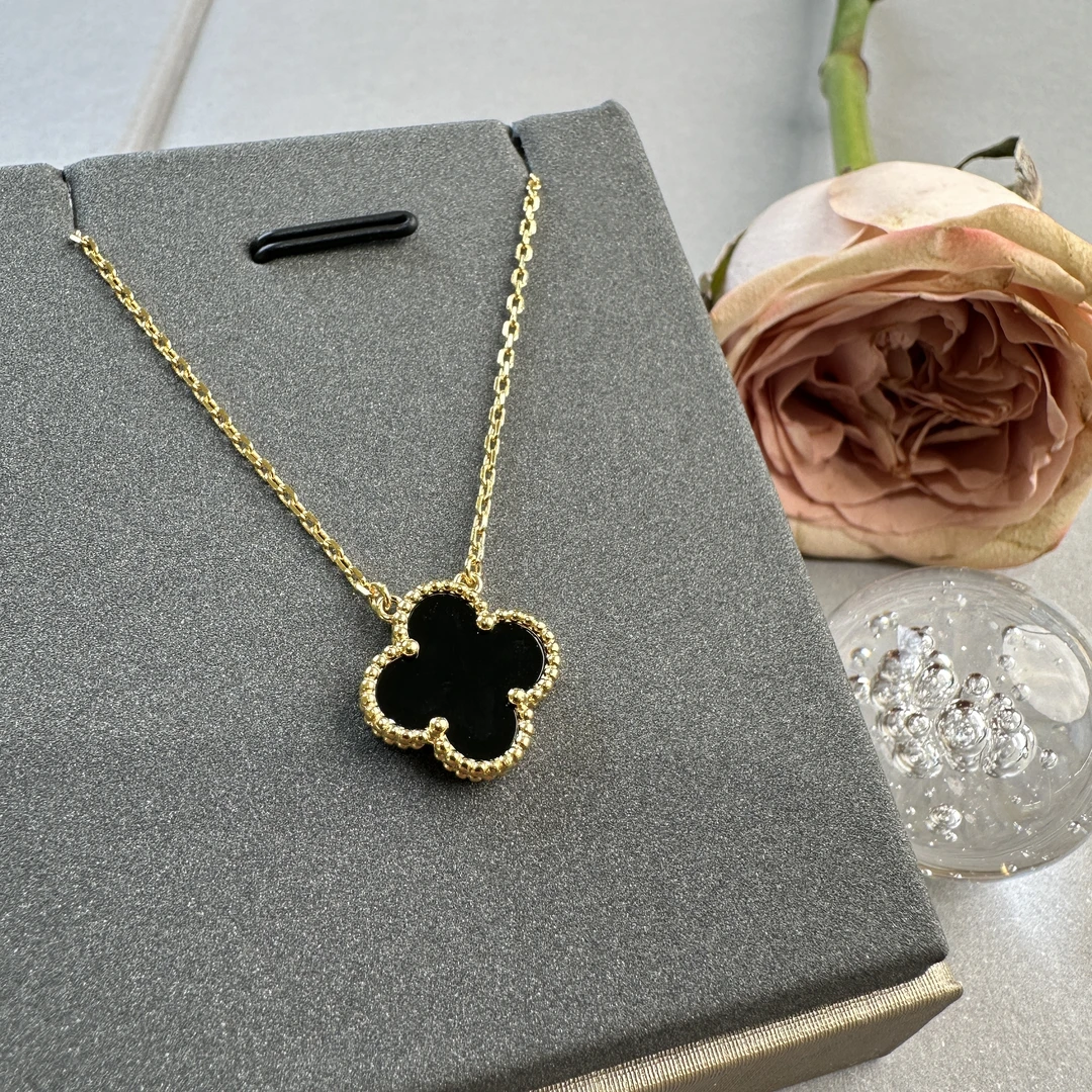 合金项链 镀k金经典四叶草双面素五花项链 多色可选