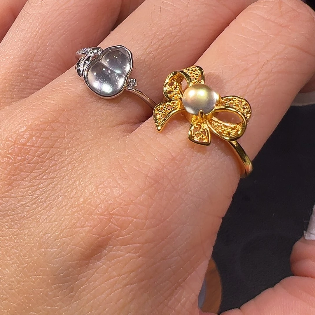 我***糖硅化玉银S925镶嵌戒指两个