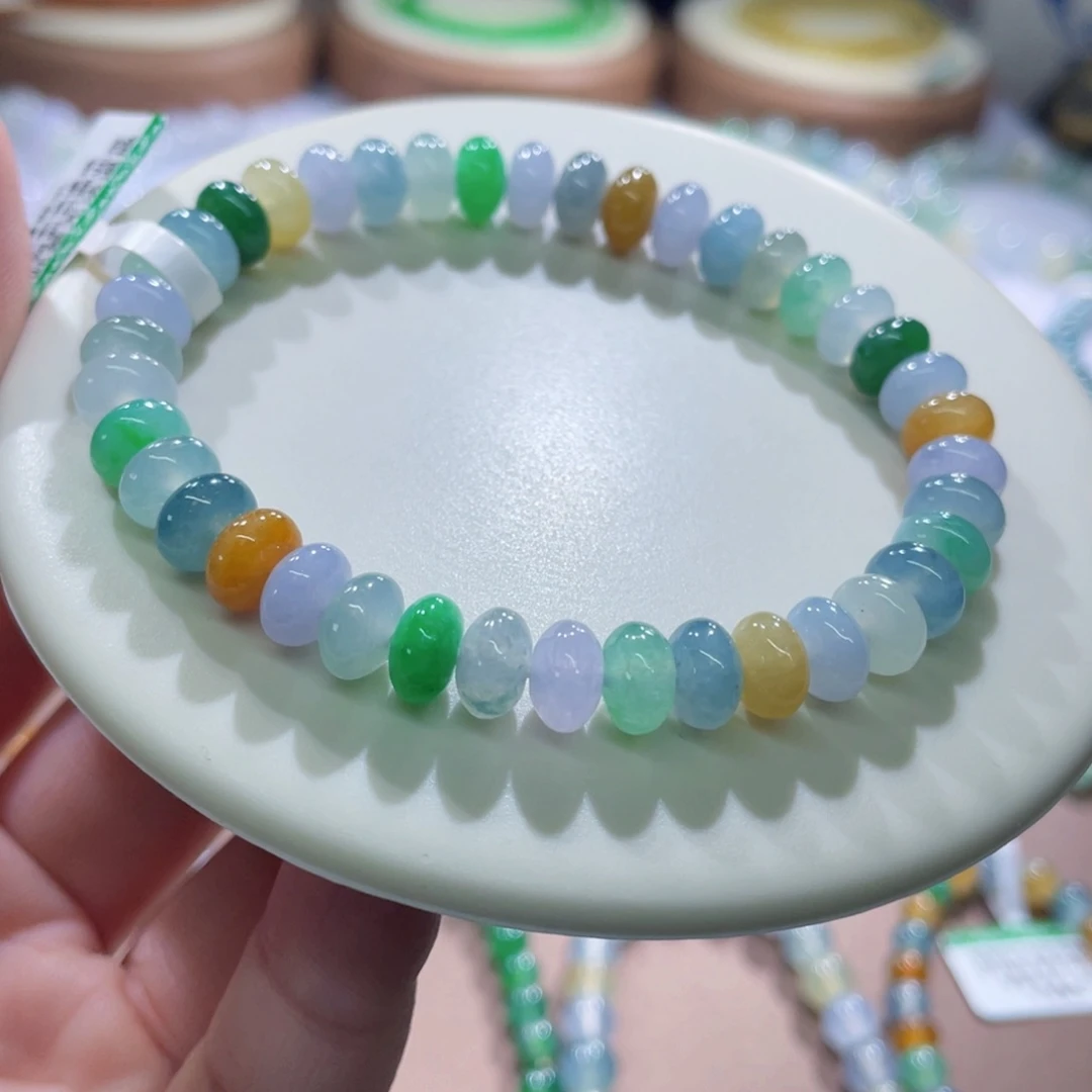 未镶嵌手链翡翠多彩算盘卡7*