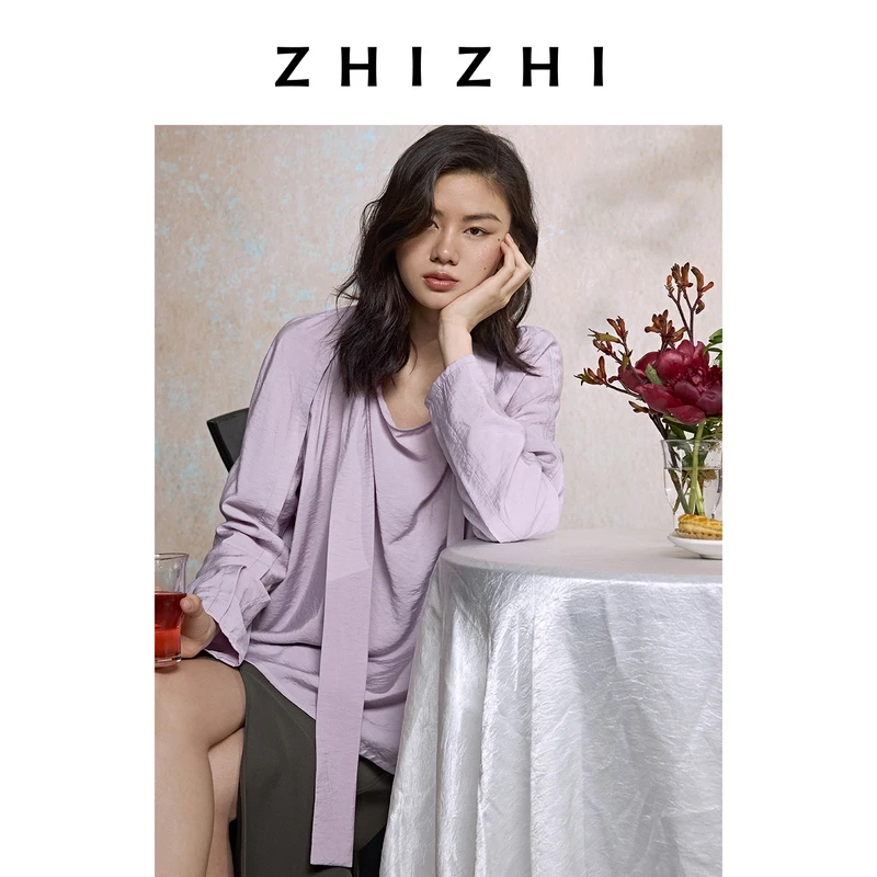 【橱窗】致知  凤栖梧 干丝插肩袖宽松飘带衬衫25年秋季ZZ2EAWCQ018