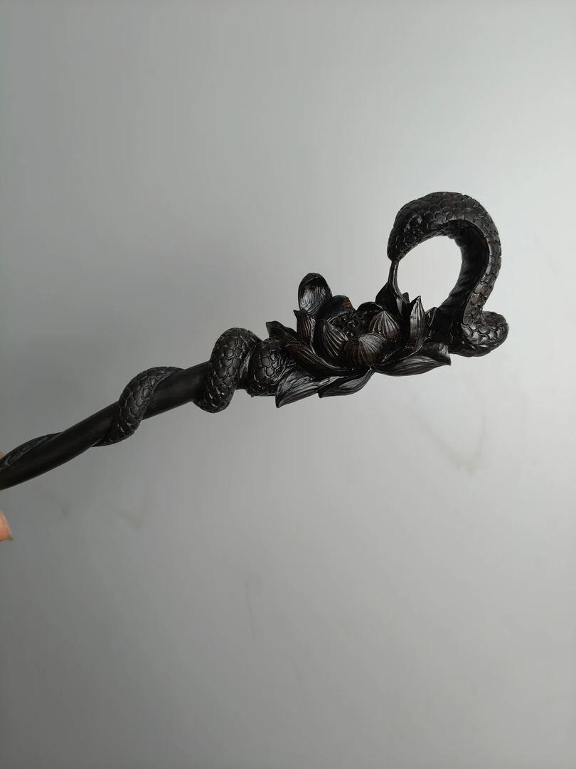 紫光檀非洲小叶紫檀【蛇盘莲花】手工雕刻百搭个性时尚日常木质发簪