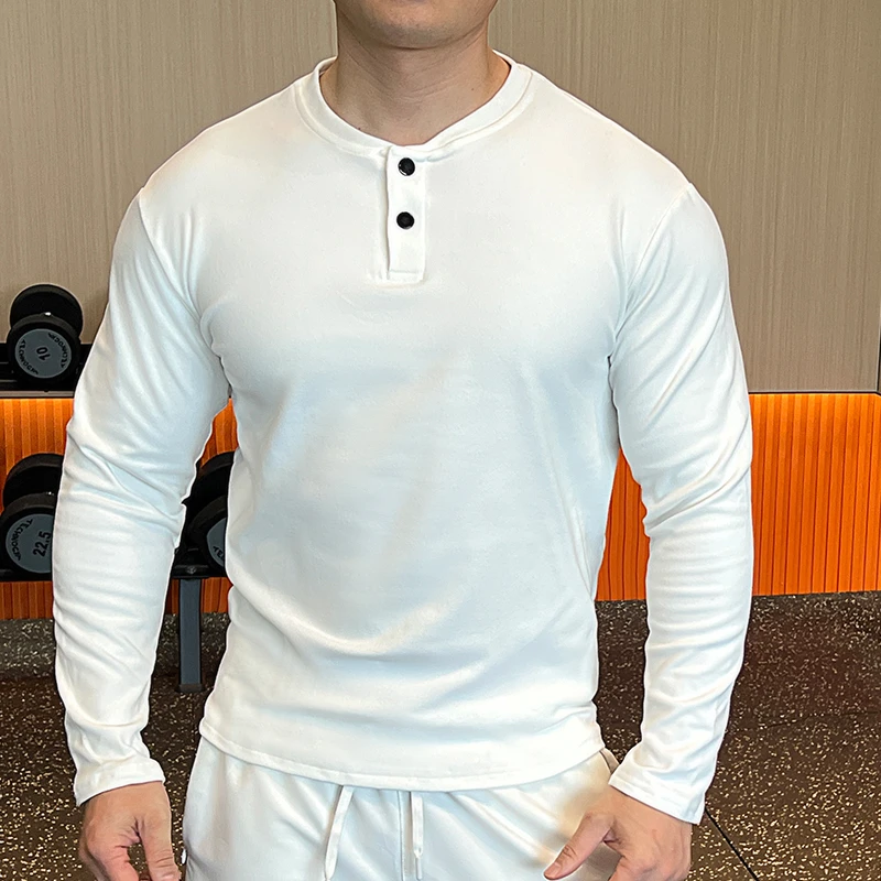 亨利领健身男训练衣打底衫德绒长袖显型气质氛围感弹力T恤上衣