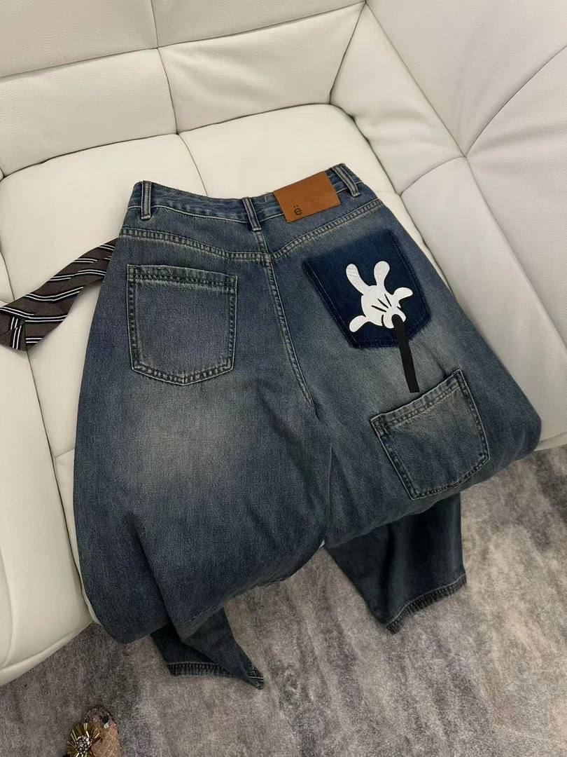高腰直筒裤八分裤夏季港风牛仔裤直筒重工潮流西域风88060