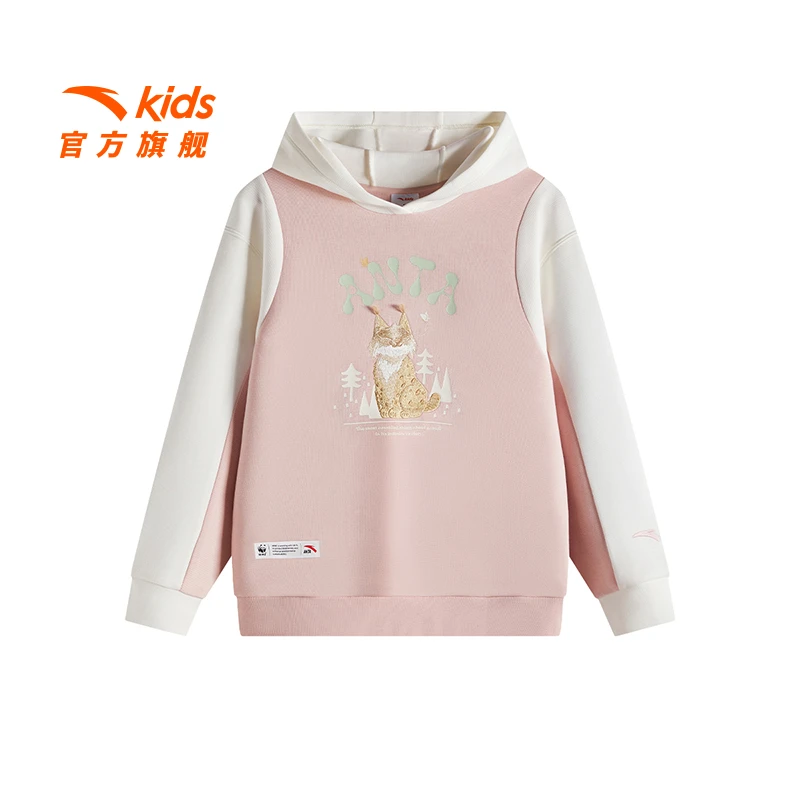 安踏儿童女童针织连帽套头衫25春新款舒适亲肤青少年休闲卫衣6711