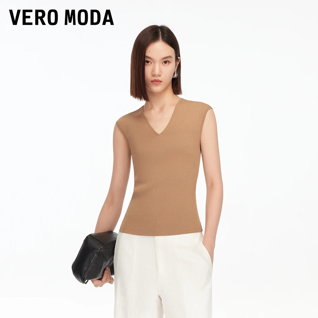 Vero Moda针织衫2025新款V领纯色优雅无袖针织上衣老钱风松弛感